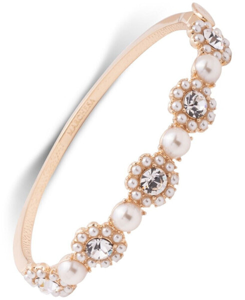 Gold-Tone Crystal & Imitation Pearl Bangle Bracelet