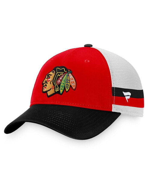 Men's Red, Black Chicago Blackhawks Breakaway Striped Trucker Snapback Hat