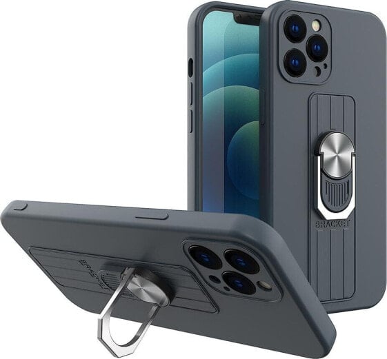 Hurtel Ring Case silikonowe etui z uchwytem na palec i podstawką do Xiaomi Redmi Note 10 / Redmi Note 10S ciemnoniebieski