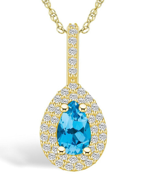 Blue Topaz (1 Ct. T.W.) and Diamond (3/8 Ct. T.W.) Halo Pendant Necklace in 14K Yellow Gold
