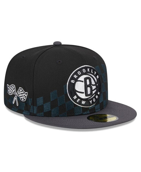 Men's Black Brooklyn Nets 2024 NBA All-Star Game Rally Drive Checkerboard 59FIFTY Crown Fitted Hat
