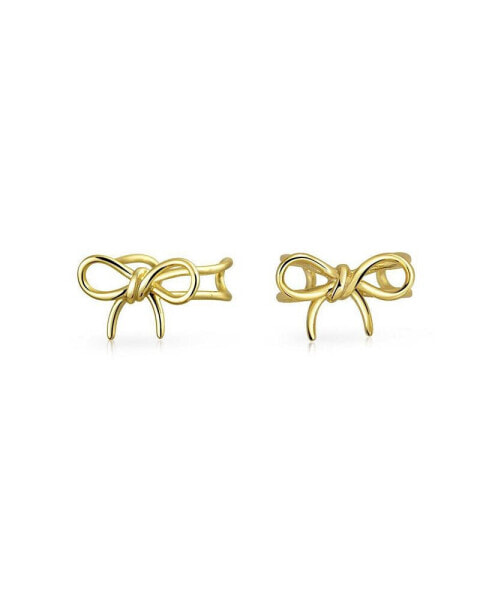 Simple Dainty Bow Ribbon Cartilage Ear Cuffs Clip Wrap Helix Earrings Pair Non Pierced Ear 14K Gold Plated.925 Sterling Silver