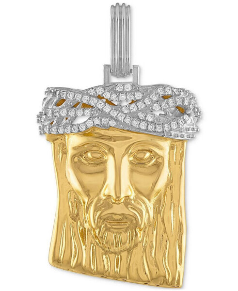Cubic Zirconia Jesus Portrait Pendant in Sterling Silver & 14k Gold-Plate, Created for Macy's