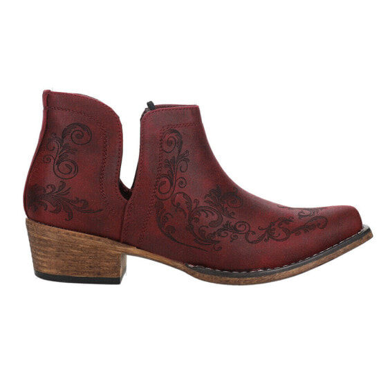 Roper Ava Paisley Embossed Snip Toe Cowboy Booties Womens Red Casual Boots 09-02