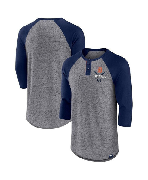 Men's Heathered Gray, Navy Detroit Tigers Iconic Above Heat Speckled Raglan Henley 3/4 Sleeve T-shirt