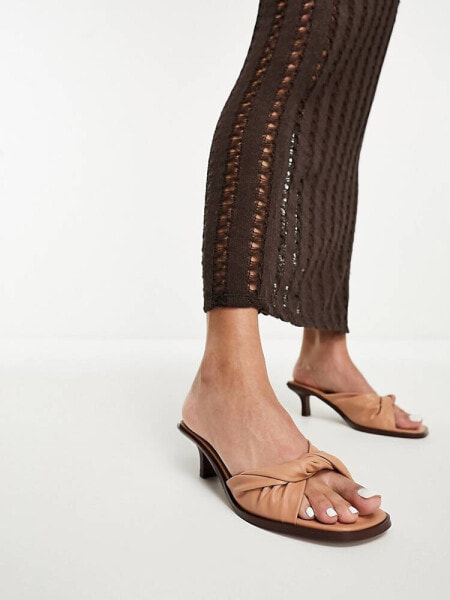 ASOS DESIGN Hither twist detail mid heeled mules in beige 