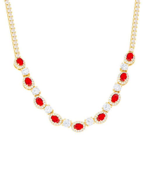 Macy's lab-Created Ruby (4-3/4 ct. t.w.) & Cubic Zirconia Halo 18" Statement Necklace in Gold-Plated Brass