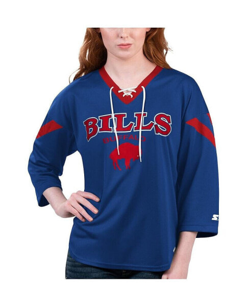 Women's Royal Buffalo Bills Rally Lace-Up 3/4 Sleeve T-shirt