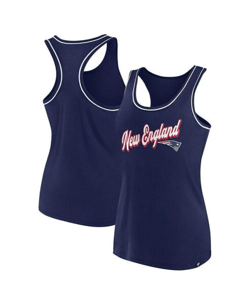 Women's Navy New England Patriots Wordmark Logo Racerback Scoop Neck Tank Top