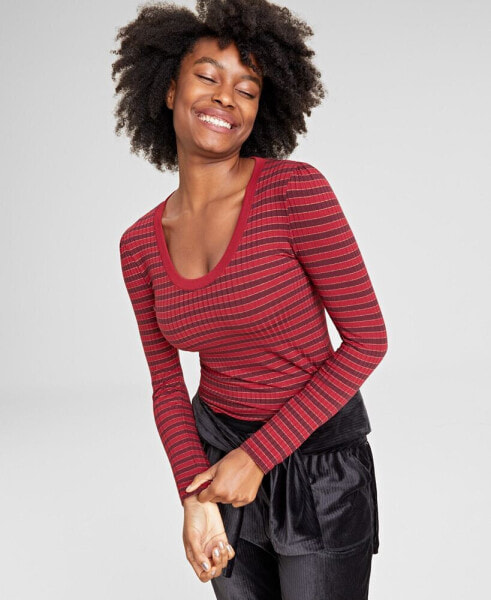 Women's Metallic Stripe Scoop-Neck T-Shirt, Created for Macy's