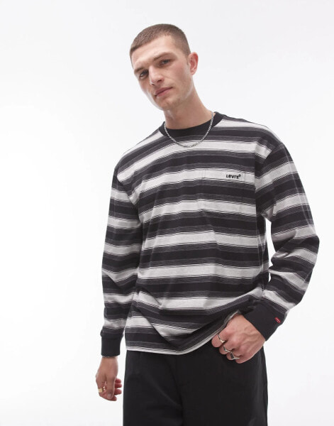 Levi's authentic logo stripe pocket long sleeve t-shirt in black