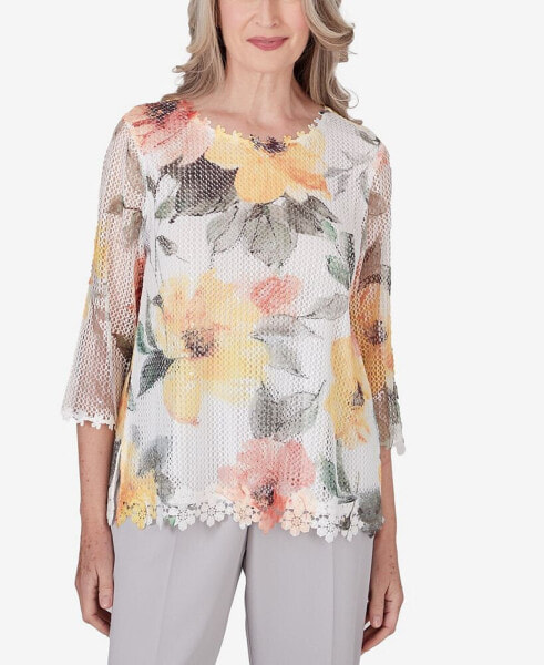 Women's Charleston Watercolor Floral Mesh Top