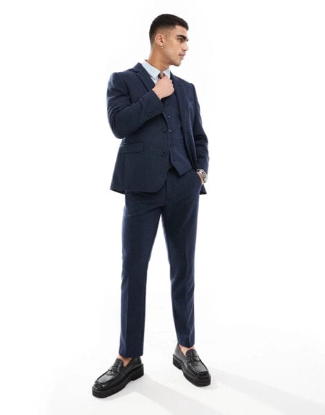 ASOS DESIGN slim wool blend suit trousers in navy basket weave