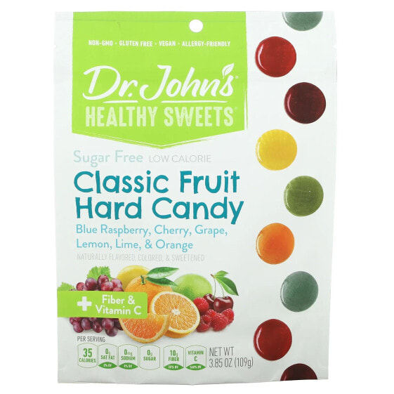 Конфеты без сахара Dr. John's Healthy Sweets с волокнами и витамином C, классические фруктовые (синий малина, вишня, виноград, лимон, лайм, апельсин), 109 г