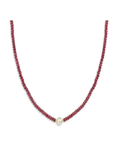 Gemstone and Cultured Pearl (9-10 mm) Strand Necklace in 14k Yellow Gold (Available in Ruby (80-1/2 ct. t.w), Sapphire (80-1/2 ct. t.w.), Emerald (80-1/2 ct. t.w.) and Black Spinel (60- 1/2 ct. t.w)