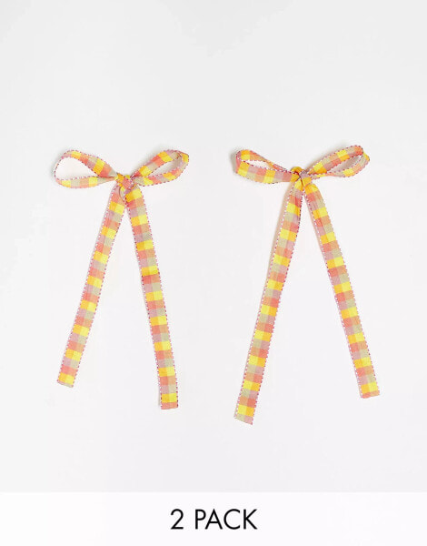 DesignB London pack of 2 summer tartan ribbon hair bows