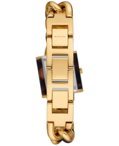 Women's MK Chain Lock Three-Hand Tortoise and Gold-Tone Stainless Steel Watch 25mm