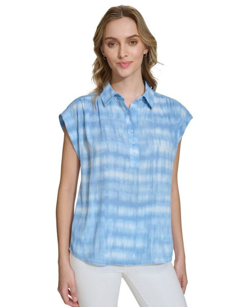Women's Short-Sleeve Printed Button Front Shirt