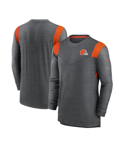Men's Charcoal Cleveland Browns Sideline Tonal Logo Performance Player Long Sleeve T-shirt