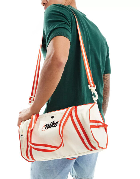 Nike Heritage duffel bag in off white and red