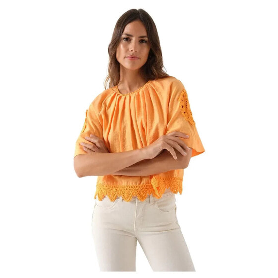 SALSA JEANS Lace Trim Short Sleeve Blouse