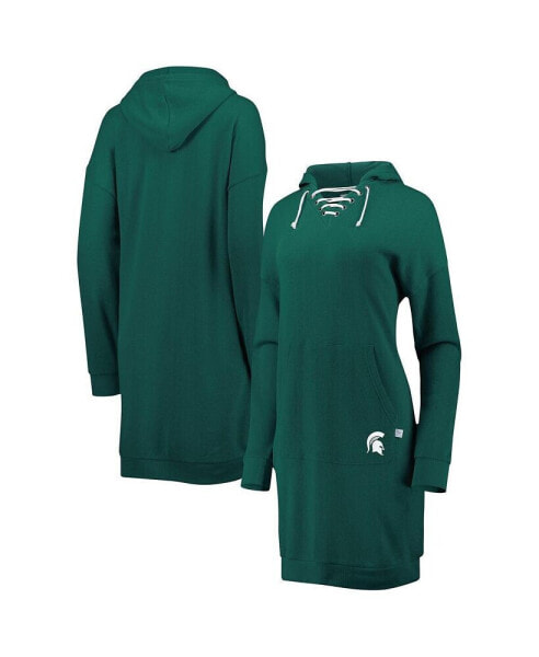 Women's Green Michigan State Spartans Quick Pass Lace-Up V-Neck Hoodie Dress