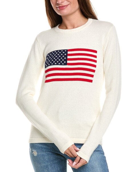 Two Bees Cashmere American Flag Cashmere-Blend Sweater Women's White Xl