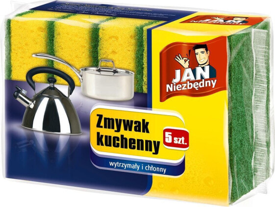 Тряпка JAN Niezbędny Zmywak 5szt 5-штуковые (желтые тряпки с зеленой пористой тканью) с повышенной впитываемостью и прочностью