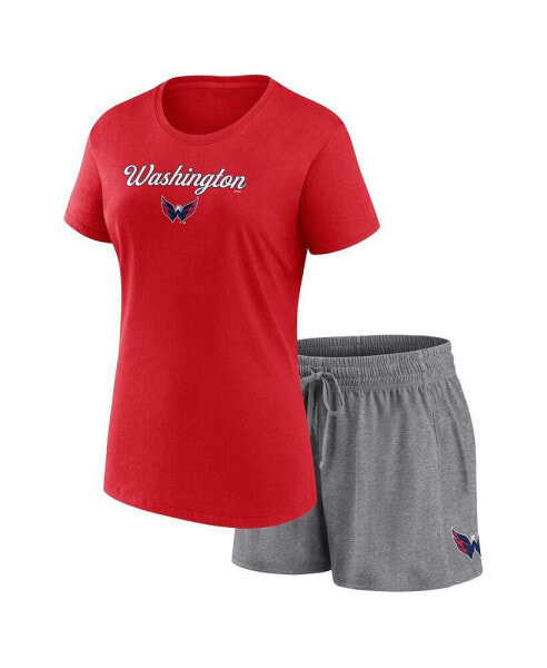 Футболка Fanatics женская, Красная, Серый Меланж, с надписью Washington Capitals.