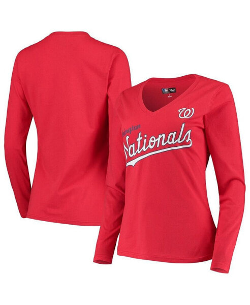 Women's Red Washington Nationals Post Season Long Sleeve T-shirt