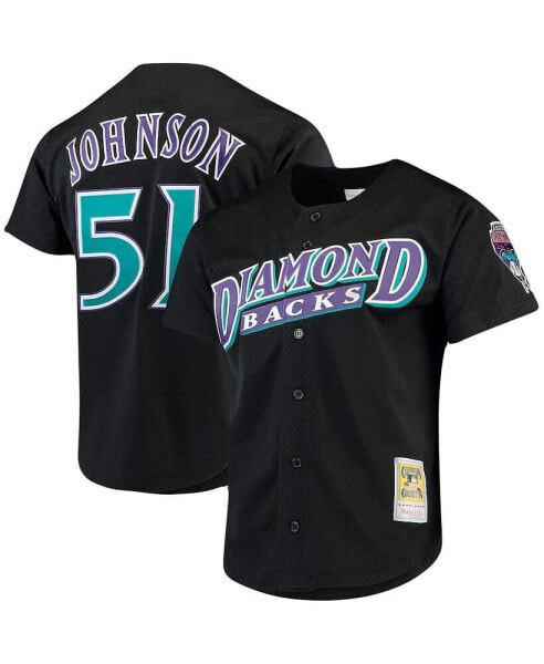 Men's Randy Johnson Black Arizona Diamondbacks Big and Tall Cooperstown Collection Mesh Button-Up Jersey
