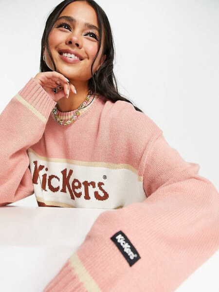 Kickers oversized jumper with front logo in colour block knit