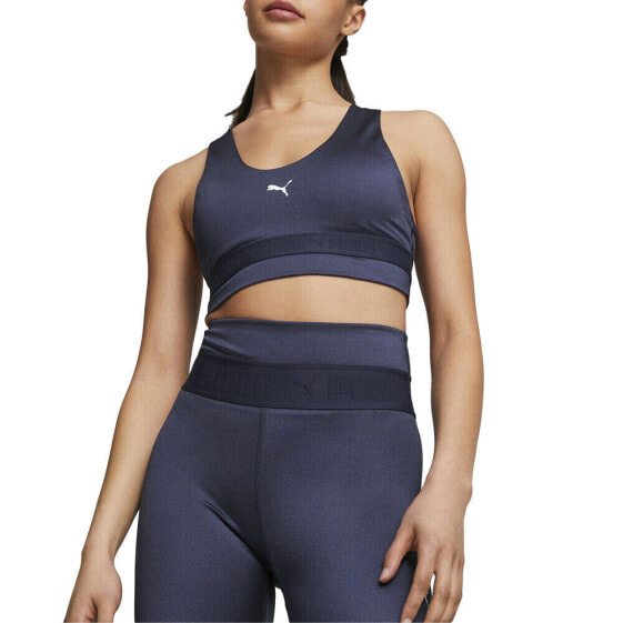 Puma Mid Impact Strong Shine Sports Bra Womens Blue 52387206