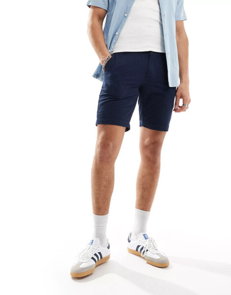 Ben Sherman plain seersucker resort short in dark navy