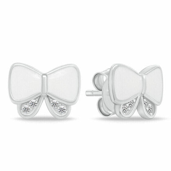 Silver earrings Bows with zircons EA1086W