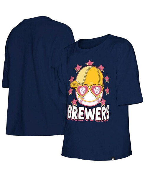 Big Girls Navy Milwaukee Brewers Team Half Sleeve T-shirt
