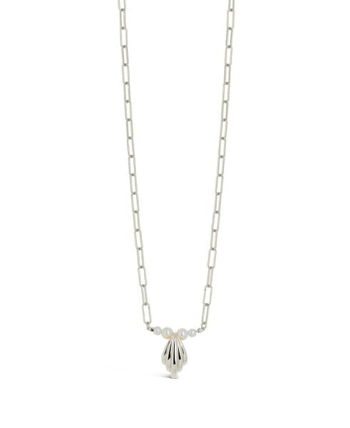 Silver-Tone or Gold-Tone Cultured Shell Pearls With Shell Pendant Chérie Necklace