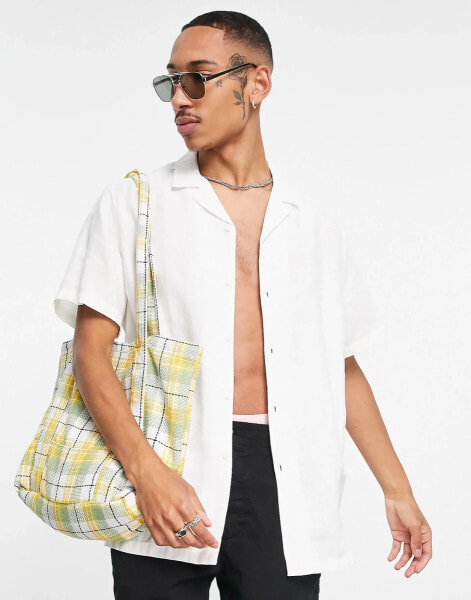 ASOS DESIGN regular fit linen shirt with revere collar in white