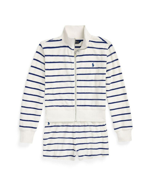 Big Girls Striped Cotton Terry Jacket and Shorts Set