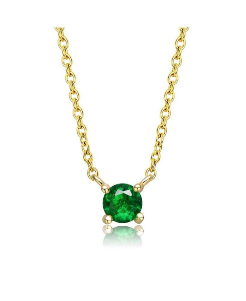 Kids 14K Gold Plated Overlay Green Cubic Zirconia Stud Necklace