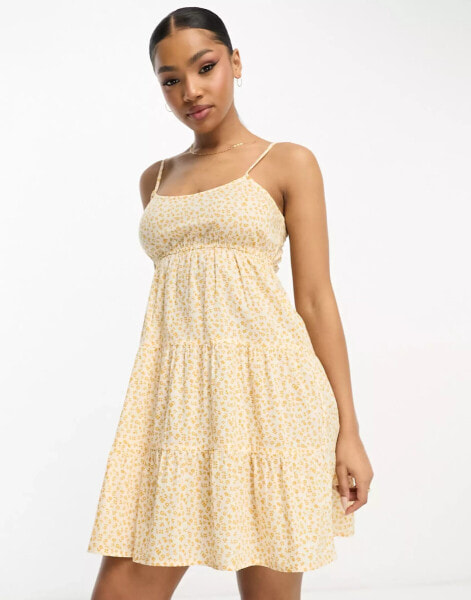 Wednesday's Girl ditsy tiered cami mini dress in yellow