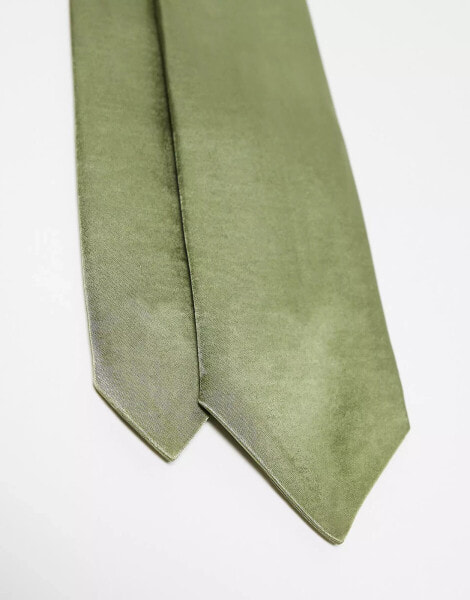 Six Stories satin tie in moss green