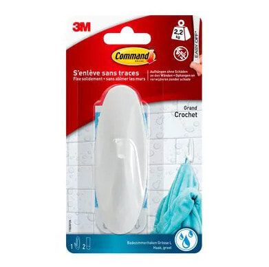 3M Command, Indoor, Universal hook, White, Adhesive strip, 2.2 kg, Glass, Painted wall, Tiles & metal