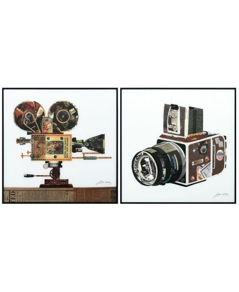 Film Projector Camera Reverse Printed Art Glass and Anodized Aluminum Frame Wall Art, 48" x 48" x 1.5"