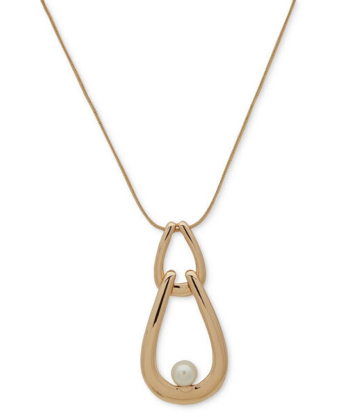Gold-Tone Link & Imitation Pearl Long Pendant Necklace, 32" + 3" extender