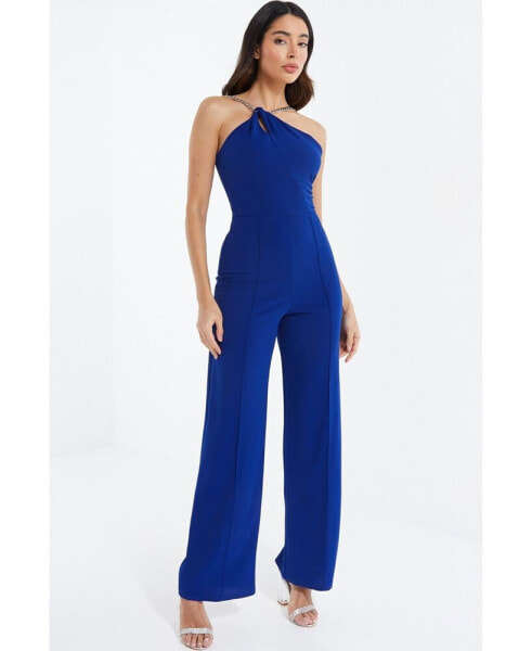 Women's Scuba Crepe Chain Neck Palazzo Jumpsuit