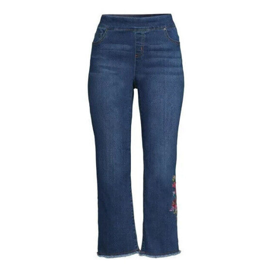 The Pioneer Woman Embroidered Cropped Jeans Women's XL Blue Pull-On Pockets