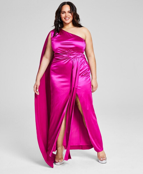 Trendy Plus Size Flyaway-Cape Satin Gown, Created for Macy's
