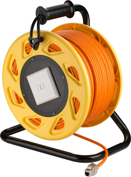 Wentronic Goobay Portable RJ45 Network Cable Reel Extension, orange, 90m, 90 m, Cat7a, S/FTP (S-STP), RJ-45, RJ-45