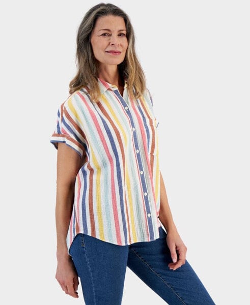 Women's Cotton Gauze Short-Sleeve Button Up Shirt, Created for Macy's